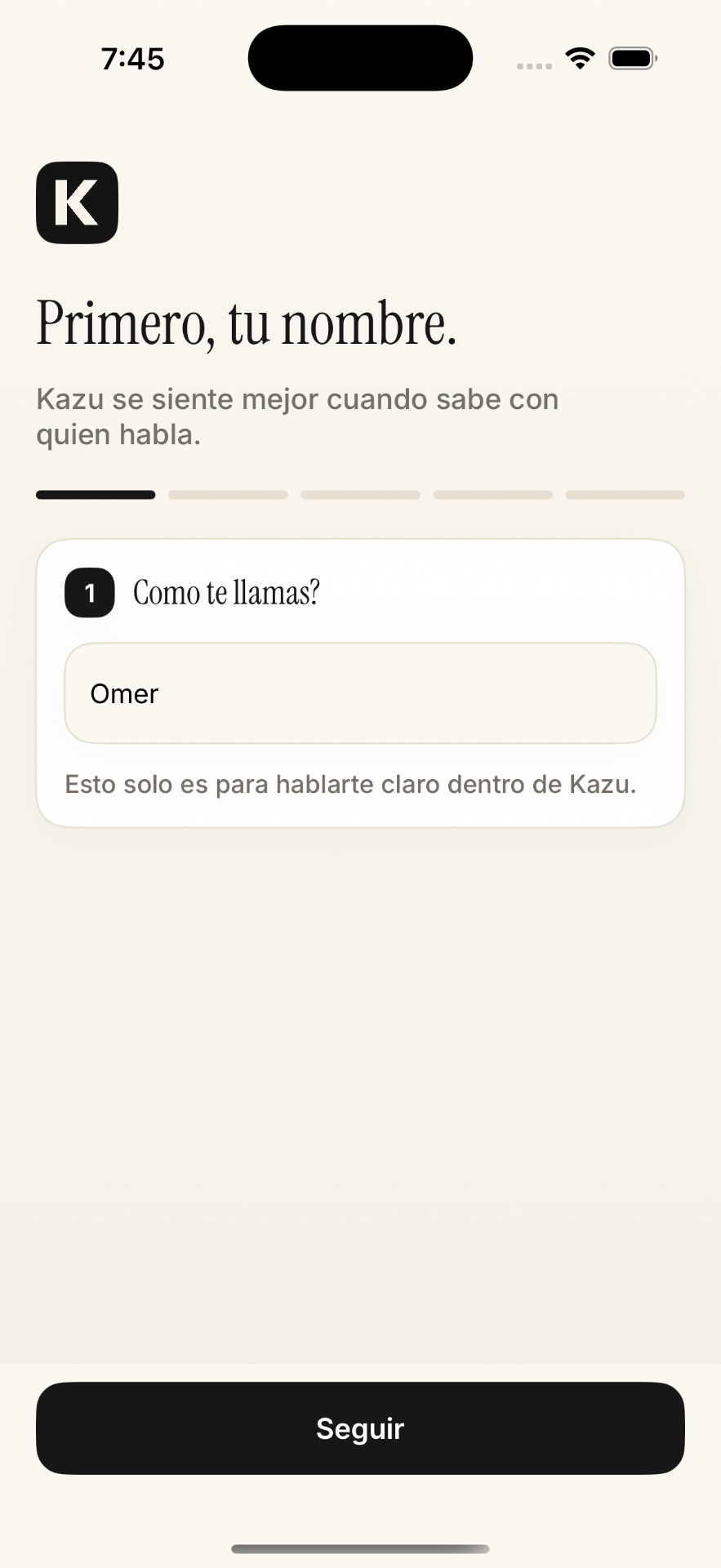 Kazu onboarding para nombre con David